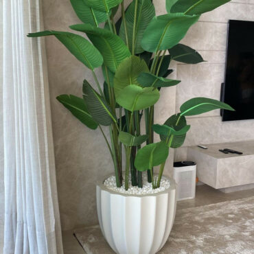 Santa Bárbara Blumentopf in mattem Beige mit Paradiesvogelpflanze